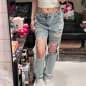 fashion nova high waisted distressed straight leg jeans